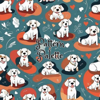 Canine Cuddles Puppies Seamless Pattern, Fabric..