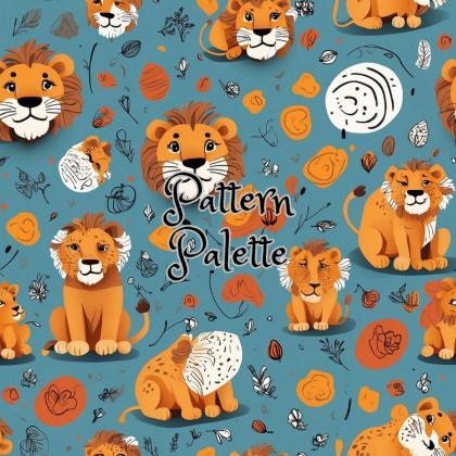 Playful Lions Seamless Pattern, Digital Paper..