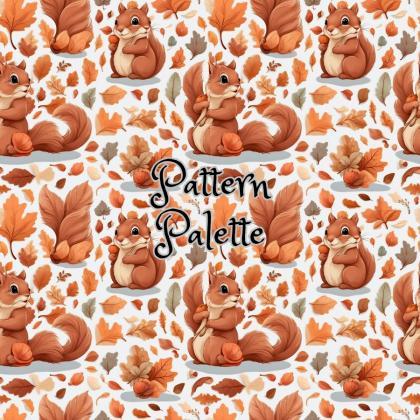 Autumn Squirrels And Leaves Seamless Pattern, Cute..