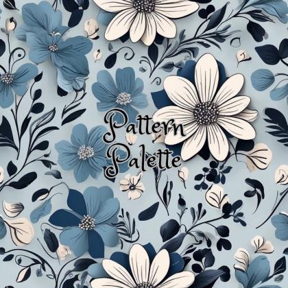 Serene Blue Floral Seamless Pattern, Cute Fabric..