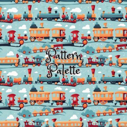 Whimsical Trains And Railways Seamless Pattern,..