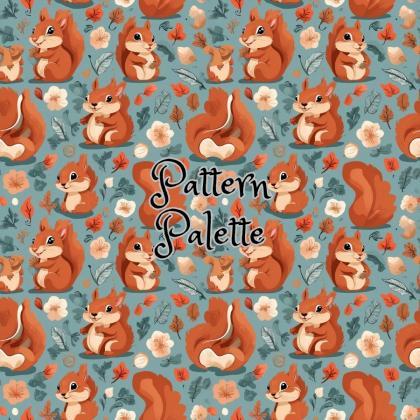 Whimsical Woodland Squirrel Seamless Pattern, Cute..