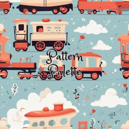 Toy Trains And Tugboats Seamless Pattern, Cute..