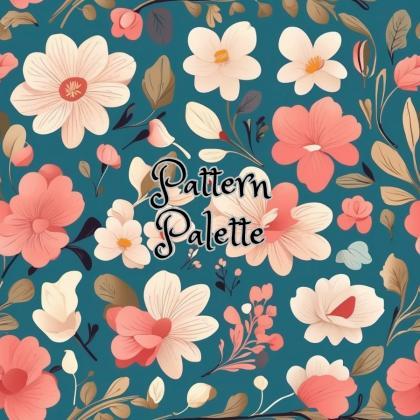 Pink Flowers Teal Seamless Pattern, Cute Fabric..
