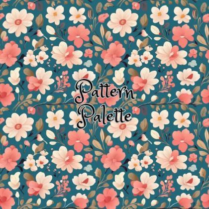 Pink Flowers Teal Seamless Pattern, Cute Fabric..