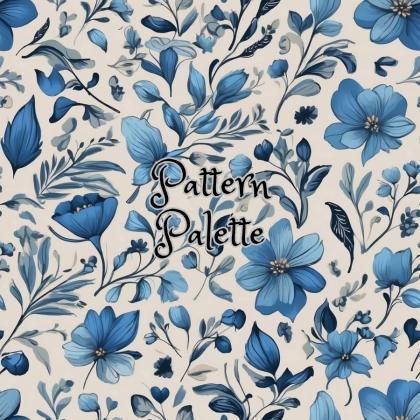 Classic Blue Floral Seamless Pattern, Fabric..
