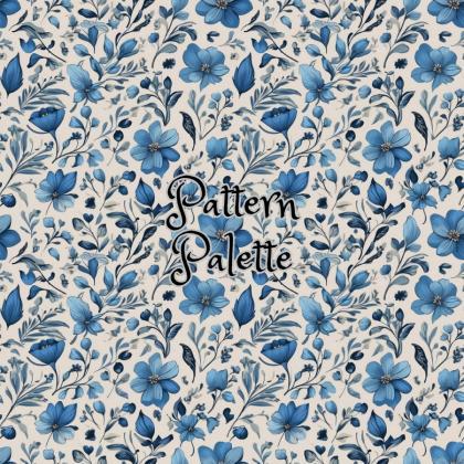 Classic Blue Floral Seamless Pattern, Fabric..