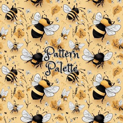 Stylized Bee And Floral Seamless Pattern, Fabric..
