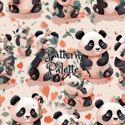 Floral Panda Play Seamless Pattern, Fabric..