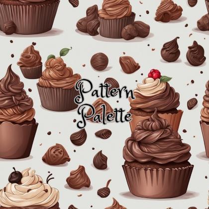 Sweet Chocolate Cupcake Seamless Pattern, Fabric..