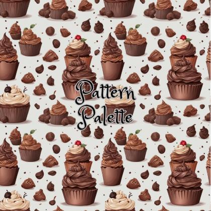 Sweet Chocolate Cupcake Seamless Pattern, Fabric..