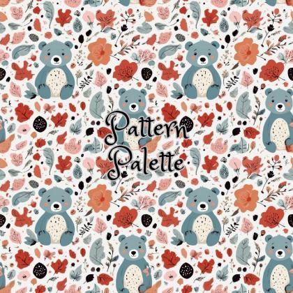 Whimsical Bear And Floral Seamless Pattern, Fabric..