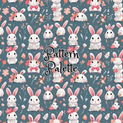 Hopping Into Spring Bunny Blooms Seamless Pattern,..