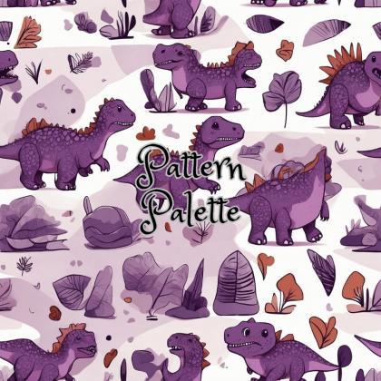 Cute Purple Dinosaurs Seamless Pattern, Fabric..