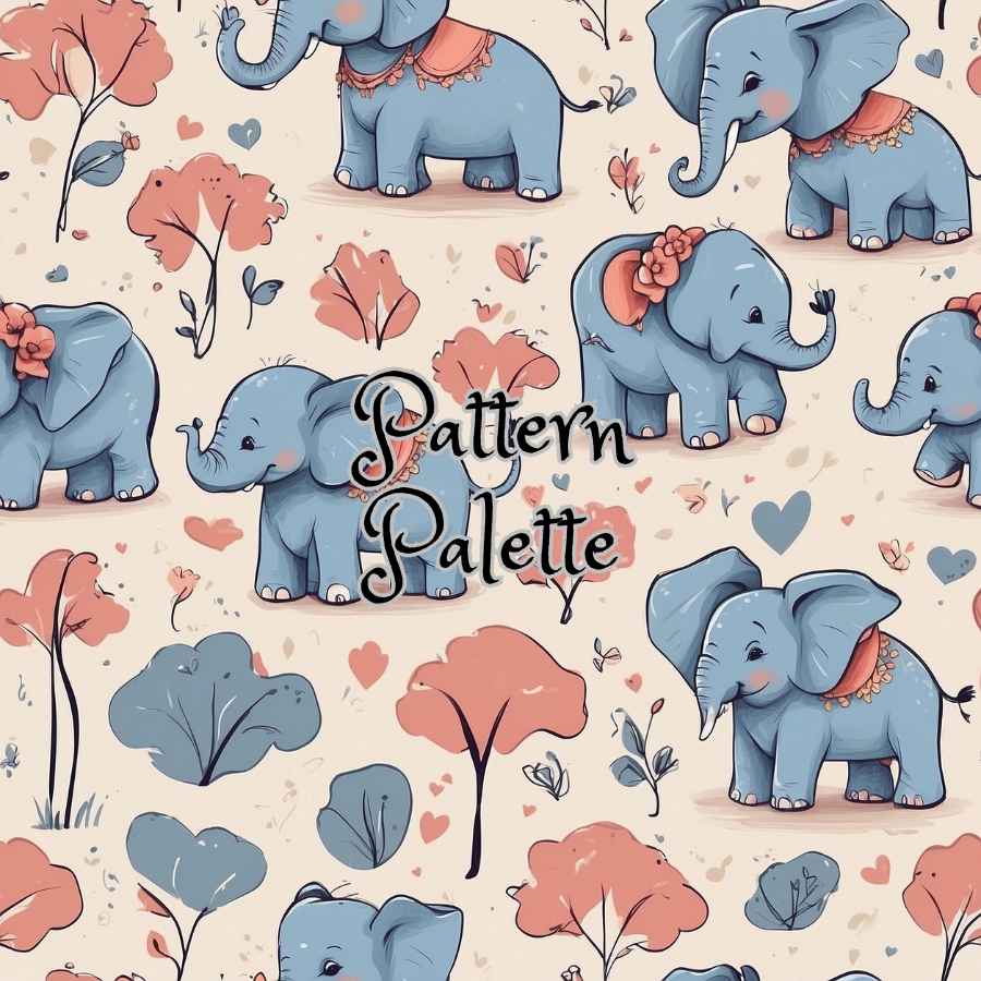 Elephant Whimsy Seamless Pattern, Fabric Pattern, Digital Paper, Fabric Design