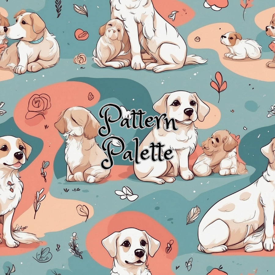 Puppy Playtime Seamless Pattern, Fabric Pattern, Digital Paper, Scrapbooking Paper Designs