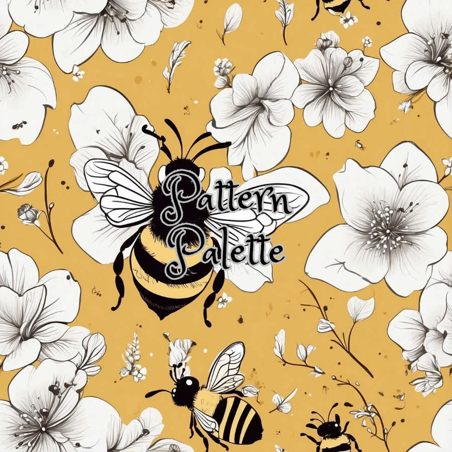 Floral And Bee Seamless Pattern, Fabric Pattern, Digital Paper, Scrapbooking Paper Designs