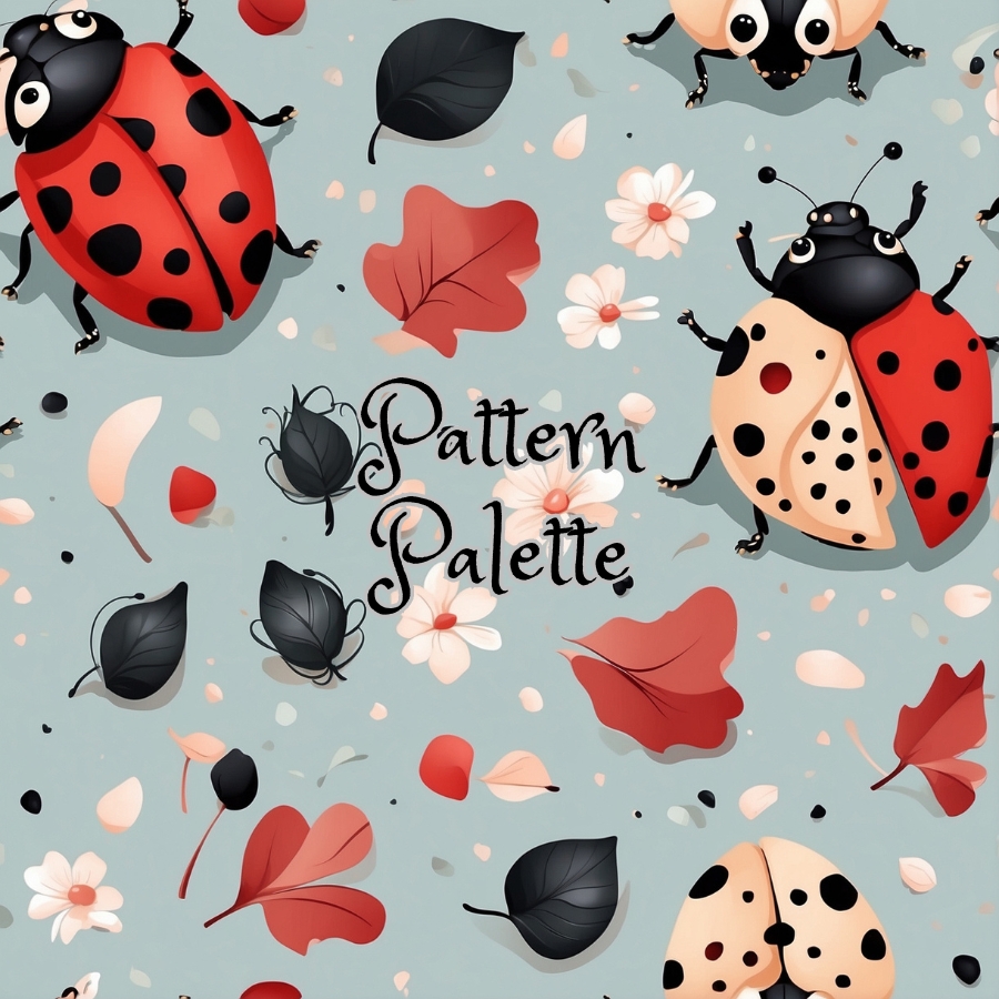 Ladybugs And Leaves Seamless Pattern, Fabric Pattern, Digital Paper, Scrapbooking Paper Designs