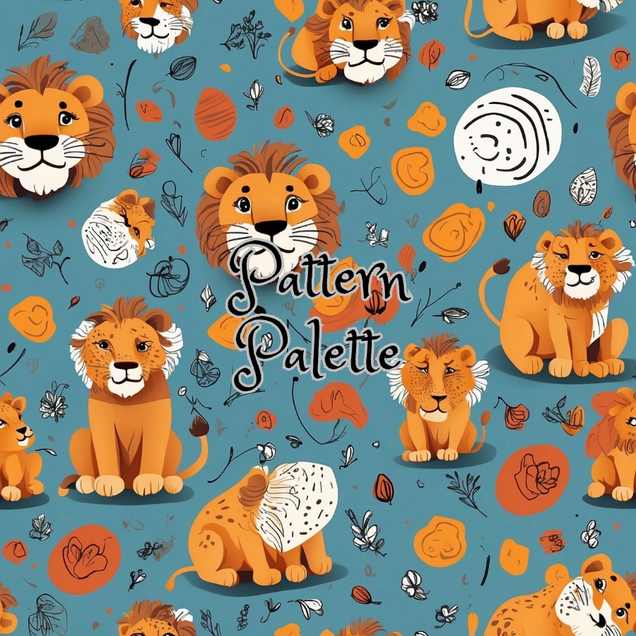 Playful Lions Seamless Pattern, Digital Paper Download, Fabric Design, Kids Fabric Pattern
