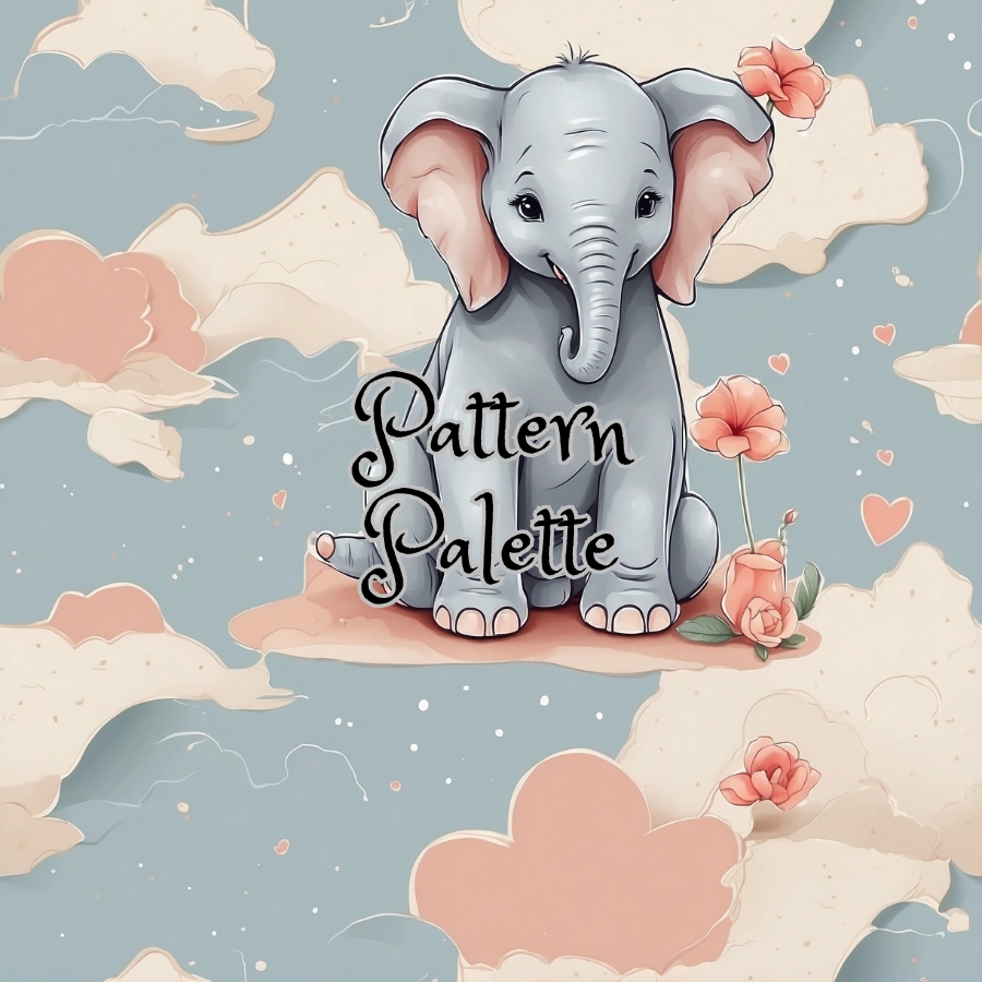 Elephant In The Rose Clouds Seamless Pattern, Cute Fabric Pattern, Digital Pattern, Scrapbooking Paper Designs