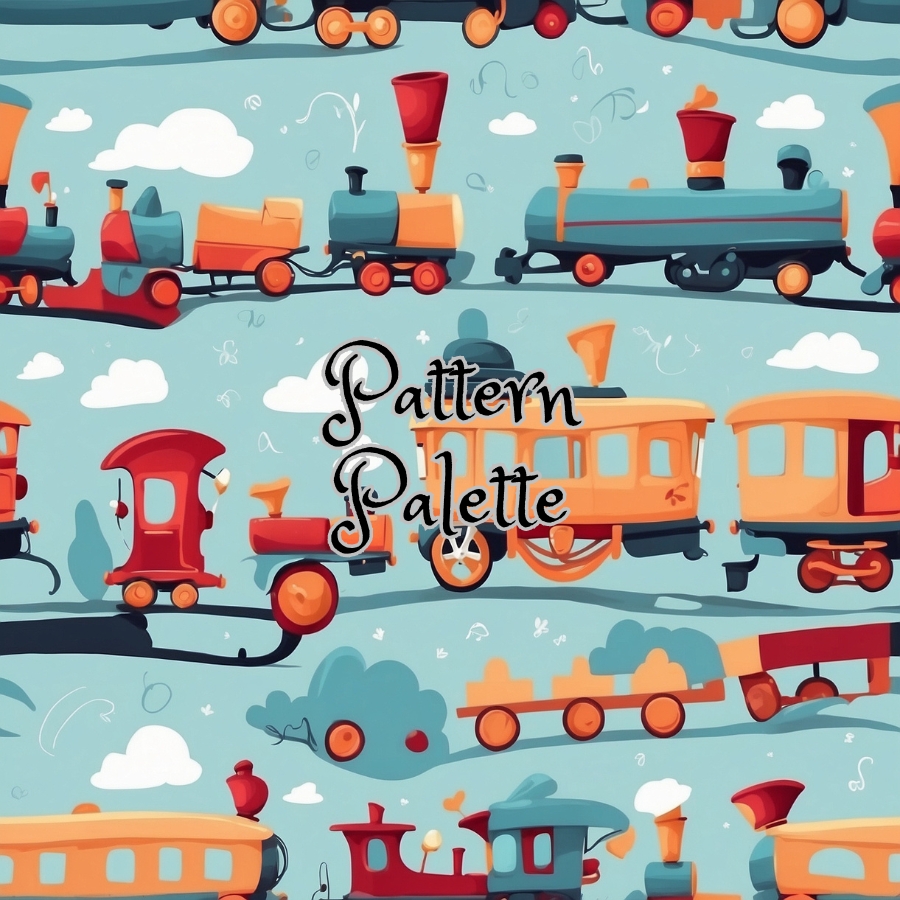 Whimsical Trains And Railways Seamless Pattern, Cute Fabric Pattern, Digital Pattern, Scrapbooking Paper Designs