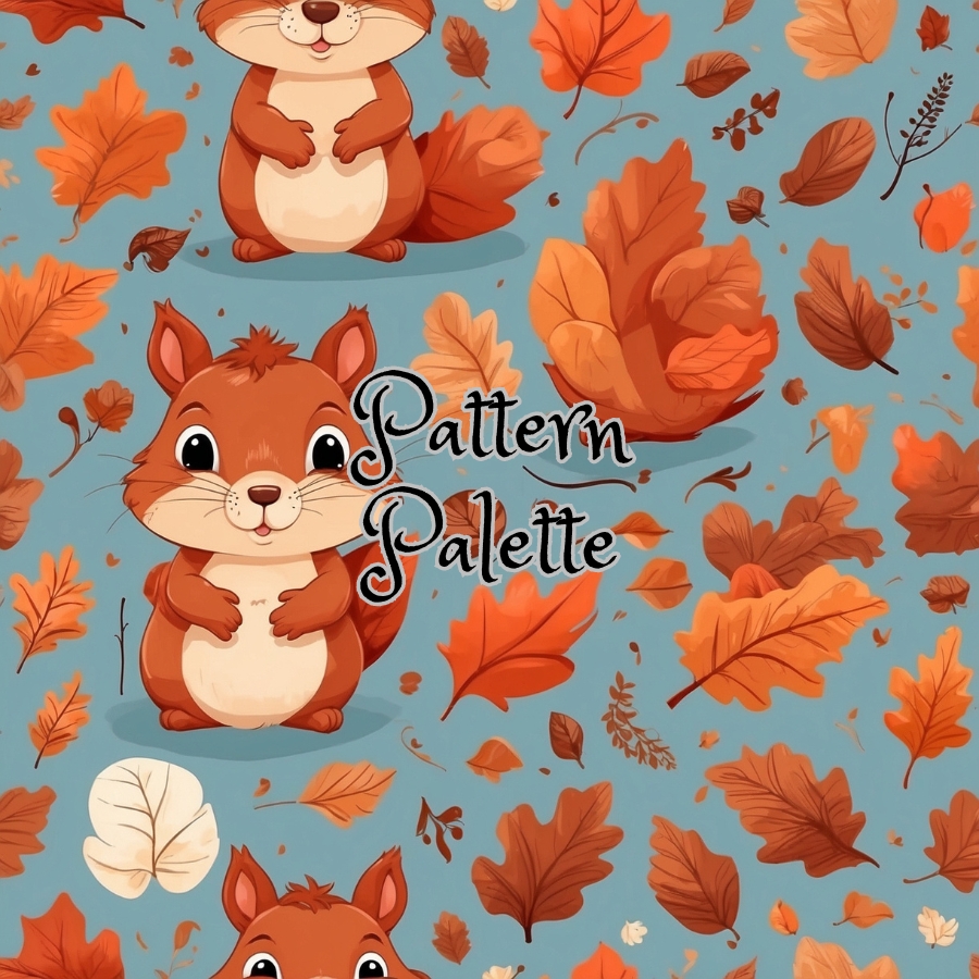 Autumn Squirrels And Foliage Seamless Pattern, Cute Fabric Pattern, Digital Pattern, Scrapbooking Paper Designs