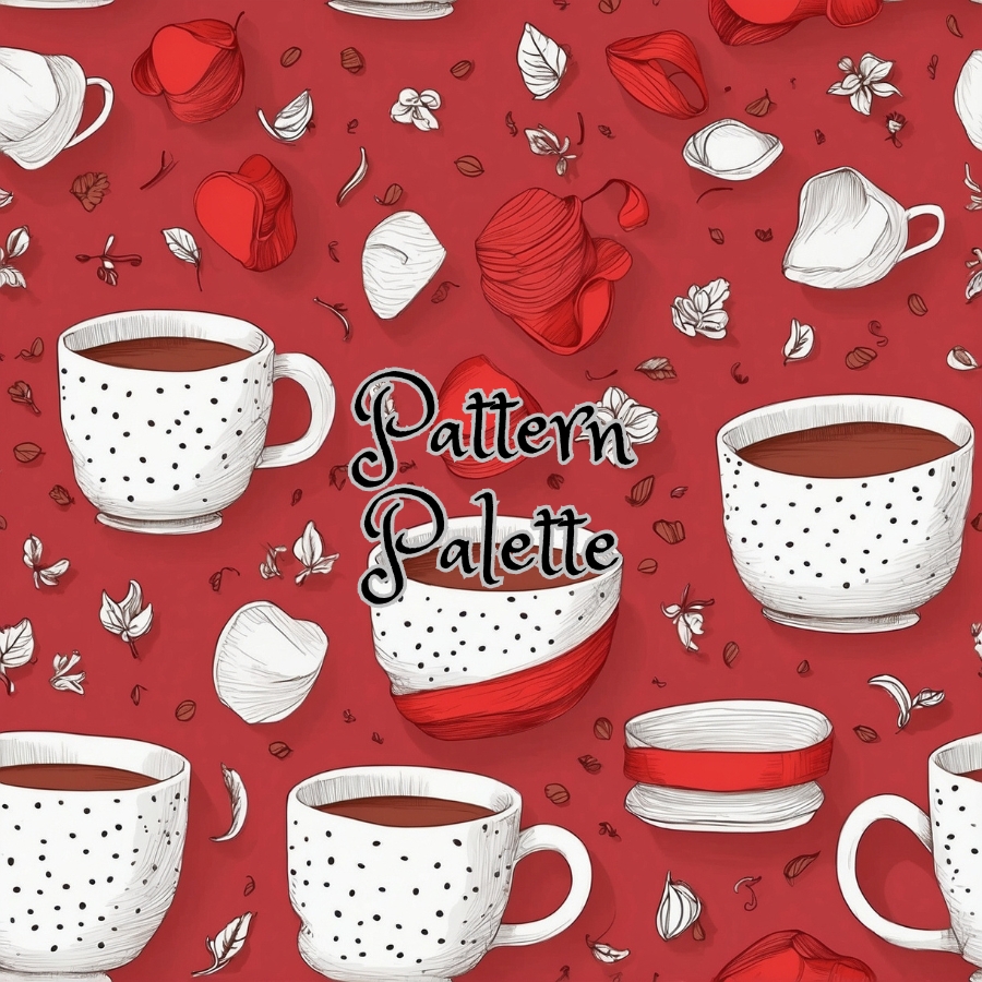 Valentine Theme Red And White Cups Seamless Pattern, Cute Fabric Pattern, Digital Pattern, Scrapbooking Paper Designs