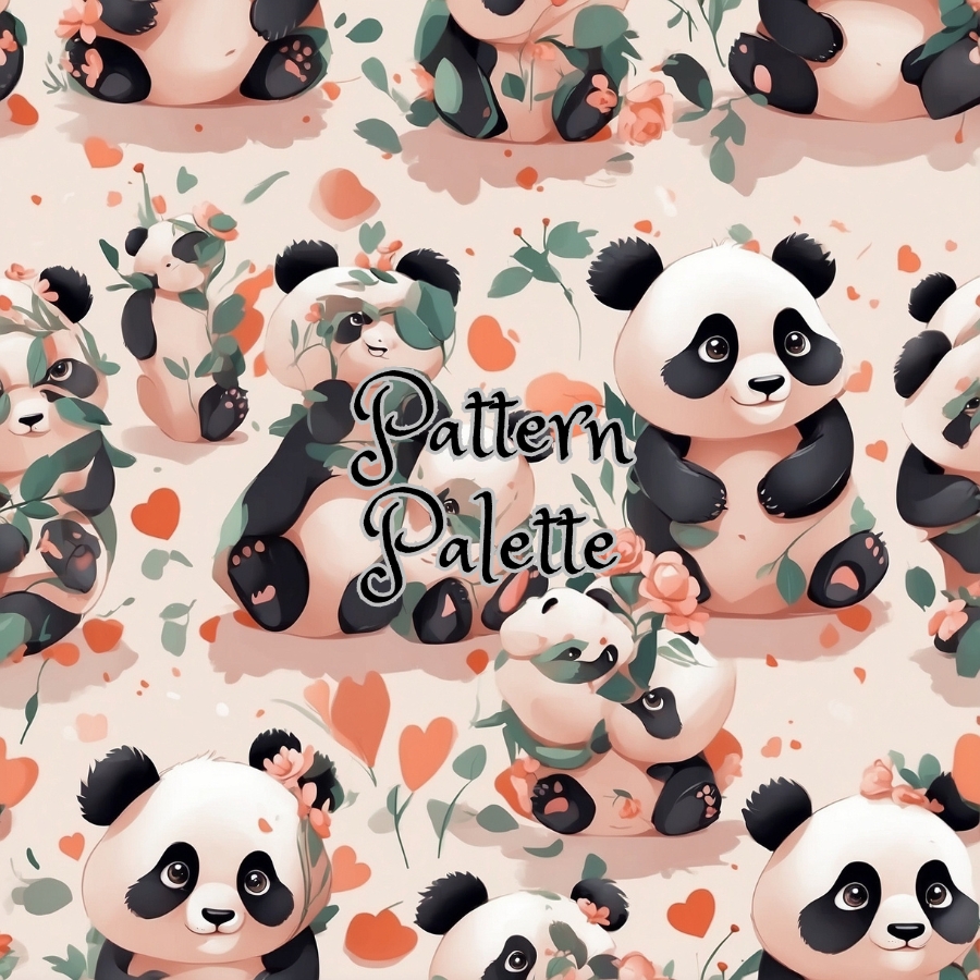Floral Panda Play Seamless Pattern, Fabric Pattern, Digital Pattern, Scrapbooking Paper Designs