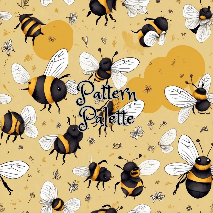 Bumble Bee Buzz Seamless Pattern, Fabric Pattern, Digital Pattern, Scrapbooking Paper Designs