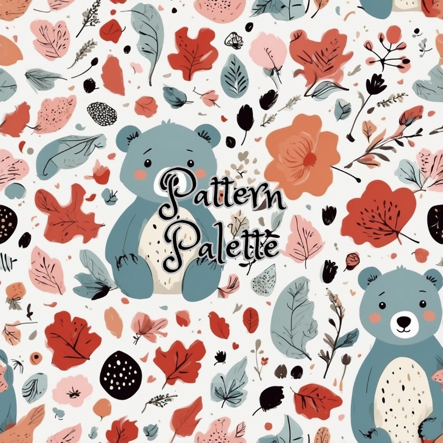 Whimsical Bear And Floral Seamless Pattern, Fabric Pattern, Digital Pattern, Scrapbooking Paper Designs