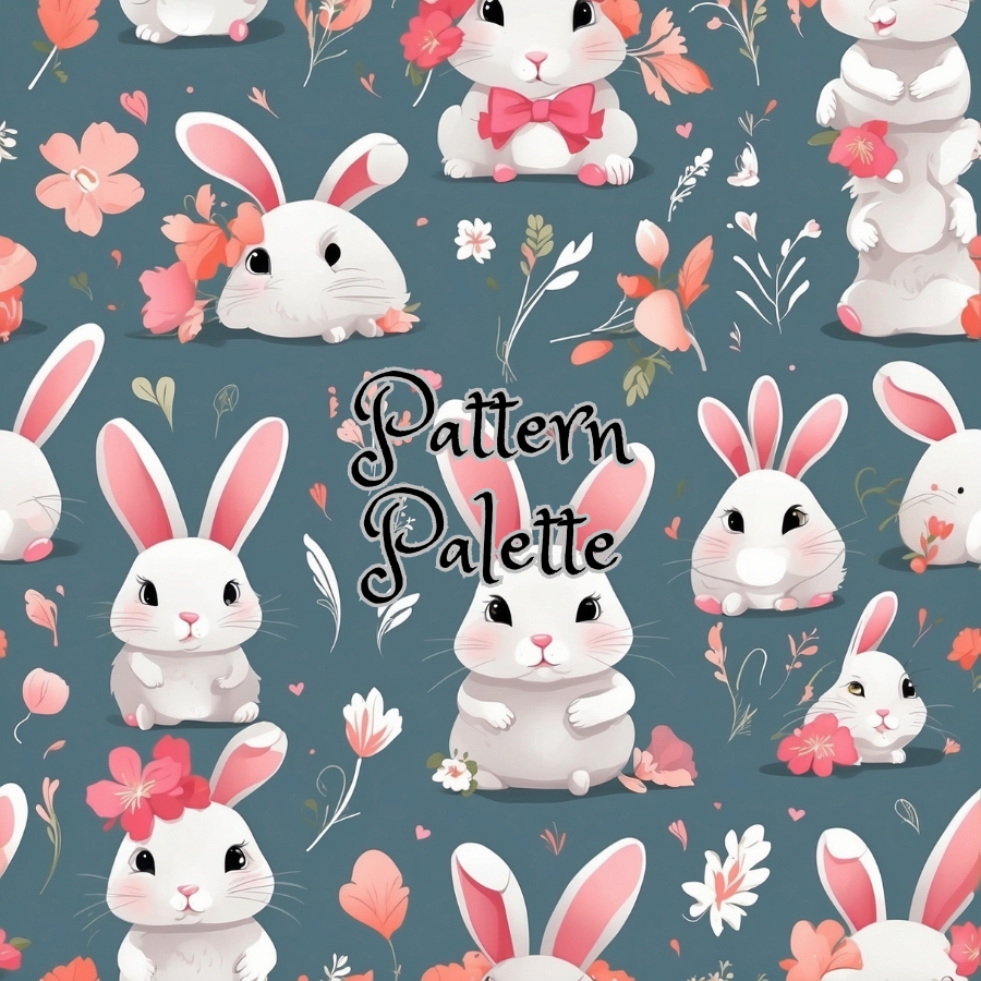 Hopping Into Spring Bunny Blooms Seamless Pattern, Fabric Pattern, Digital Pattern, Scrapbooking Paper Designs