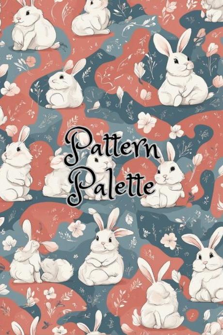 Whimsical Rabbits And Florals Seamless Pattern, Fabric Pattern, Digital Paper, Scrapbooking Paper Designs
