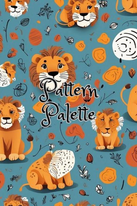 Playful Lions Seamless Pattern, Digital Paper Download, Fabric Design, Kids Fabric Pattern