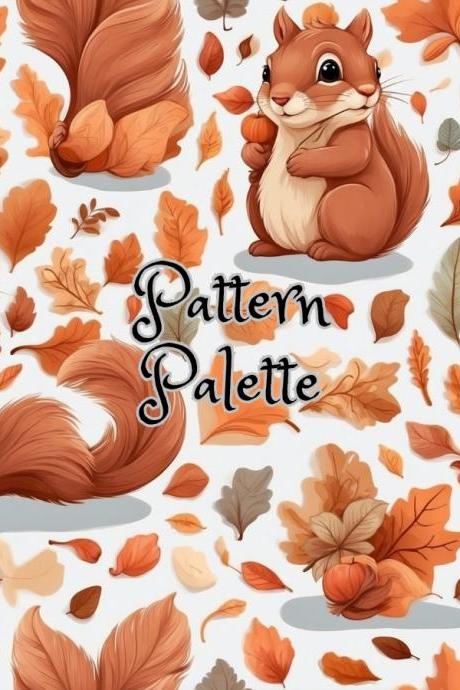 Autumn Squirrels And Leaves Seamless Pattern, Cute Fabric Pattern, Digital Pattern, Scrapbooking Paper Designs