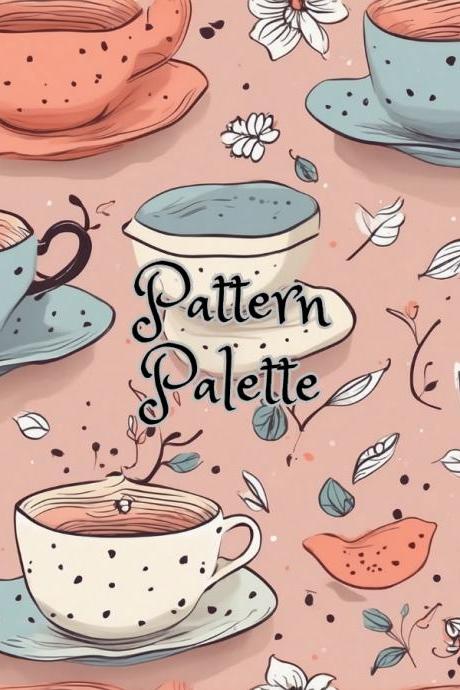Whimsical Teacups And Florals Seamless Pattern, Cute Fabric Pattern, Digital Pattern, Scrapbooking Paper Designs