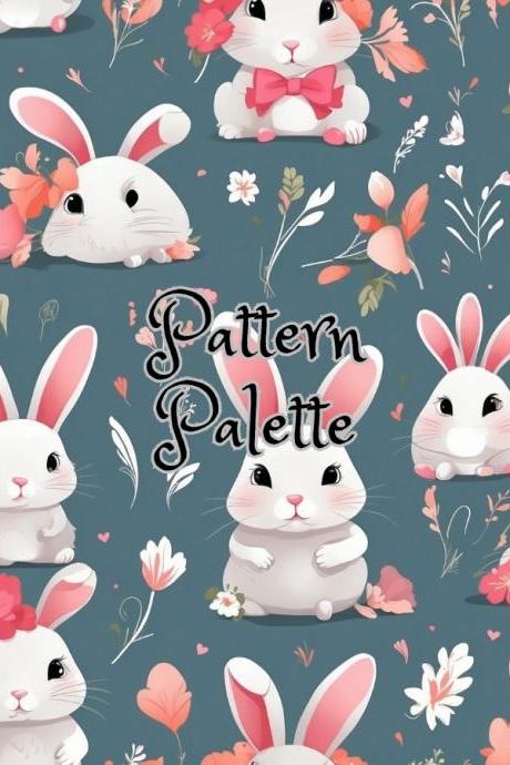 Hopping Into Spring Bunny Blooms Seamless Pattern, Fabric Pattern, Digital Pattern, Scrapbooking Paper Designs